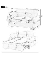 Maison Boucle 55" Convertible Sleeper Loveseat, Pull-Out Sofa Bed with Adjustable Back, Usb A/C Ports & Side Pockets for Small Living Spaces-Maison Bo