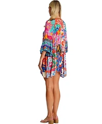 La Moda Clothing Women's Multicolor Mini Dress with Side Asymmetrical Hem and Beaded Neckline