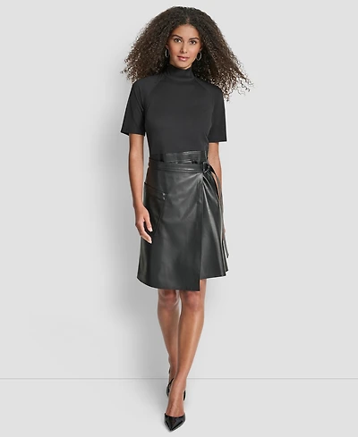 Dkny Women's Short Sleeve Mock Neck Fit & Flare Dress