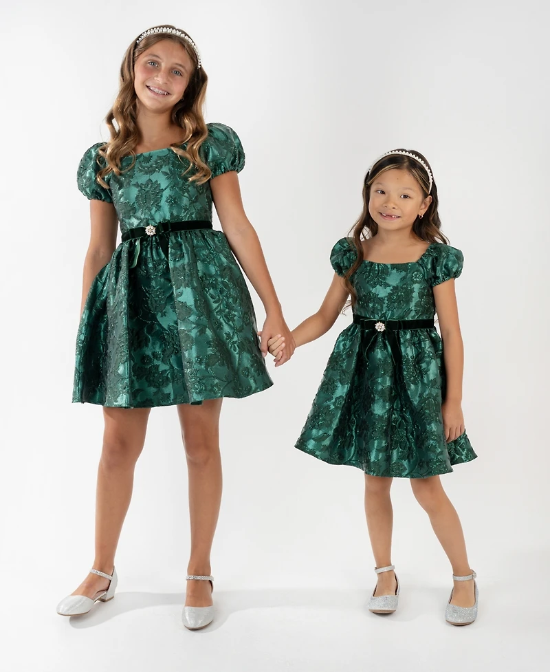 Rare Editions Girls 7-16 Brocade Puff Sleeves Dress