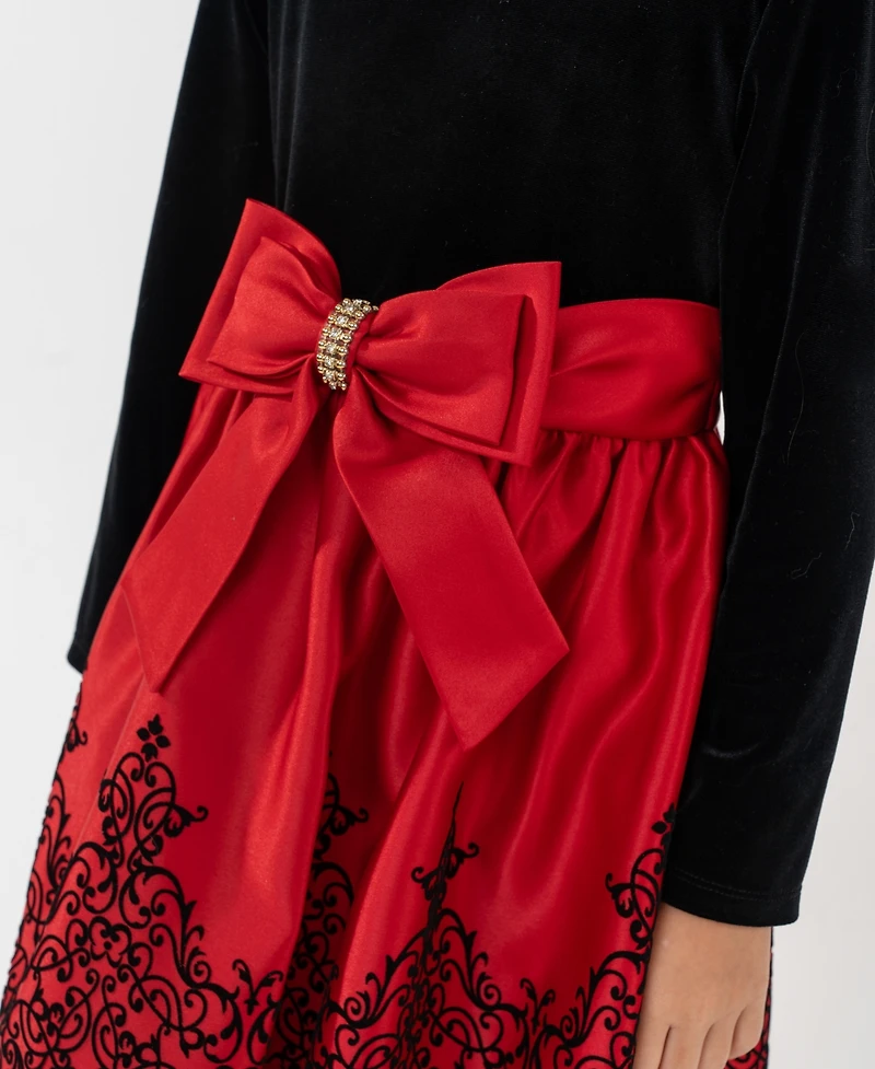 Rare Editions Girls 2T-6X 2-Piece Mini Bag and Long-Sleeve Jewel Bow Dress Set