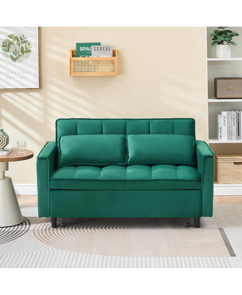 Maison Boucle Velvet Loveseat Sofa Bed with Pull-Out Sleeper, 3-in-1 Convertible Couch with Storage Pockets & Tufted Back for Small Spaces-Maison Bouc