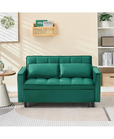 Maison Boucle Velvet Loveseat Sofa Bed with Pull-Out Sleeper, 3-in-1 Convertible Couch with Storage Pockets & Tufted Back for Small Spaces-Maison Bouc