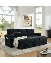 Maison Boucle Modern Chenille Pull-Out Sofa Bed with Led Lights, Usb Ports & Cup Holders, Sleeper Couch Storage for Living Room-Maison
