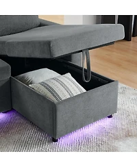 Maison Boucle Maison Boucle Modern Chenille Upholstered Wood Pull-Out Sleeper with Led Lights, Usb Ports & Cup Holders Sofa Bed