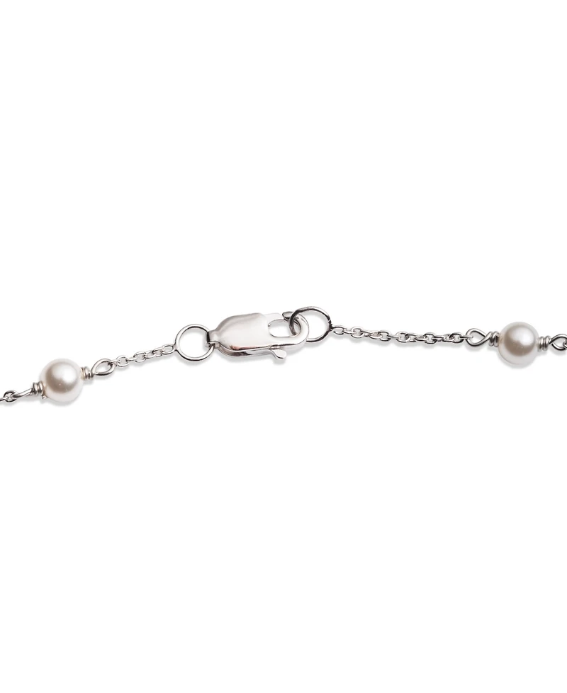 Lauren Ralph Lauren Imitation Pearl, Cubic Zirconia Sterling Silver Station Strand Necklace