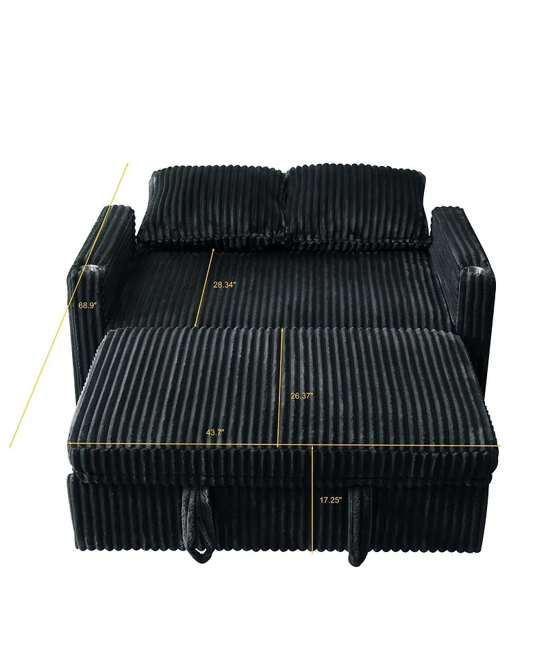 Maison Boucle Modern Corduroy Sofa Bed with Adjustable Backrest, Usb Charging, Pull-Out Sleeper, Cup Holders & Storage-Maison