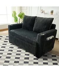 Maison Boucle 1 Pc Corduroy Sofa Bed, Adjustable Backrest, Usb Charging, Pull-Out Sleeper, Cup Holders, Storage – Furniture