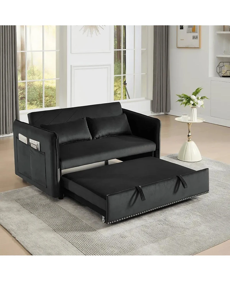 Maison Boucle 55" Velvet Sleeper Sofa Bed, Small Pull-Out Loveseat with Reclining Backrest, Side Pocket & Pillows for Spaces-Maison