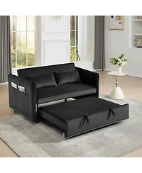 Maison Boucle 55" Velvet Sleeper Sofa Bed, Small Pull-Out Loveseat with Reclining Backrest, Side Pocket & Pillows for Spaces-Maison