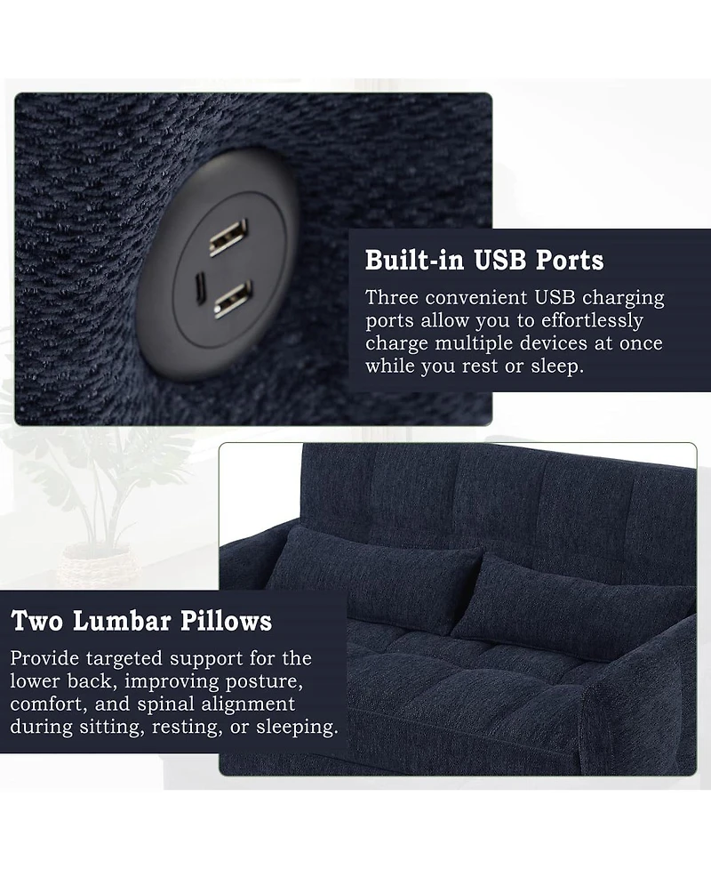 Maison Boucle Pull-Out Sleeper Sofa Bed, 52.8'' Tufted Loveseat with Adjustable Backrest, 3 Usb Ports & 2 Pillows for Apartment or Guest Room-Maison B