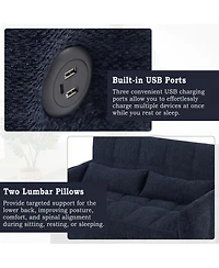 Maison Boucle Pull-Out Sleeper Sofa Bed, 52.8'' Tufted Loveseat with Adjustable Backrest, 3 Usb Ports & 2 Pillows for Apartment or Guest Room-Maison B