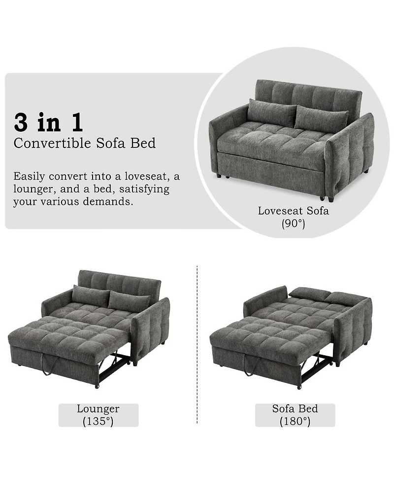 Maison Boucle Pull-Out Sleeper Sofa Bed, 52.8'' Tufted Loveseat with Adjustable Backrest, 3 Usb Ports & 2 Pillows for Apartment or Guest Room-Maison B