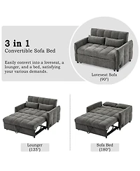 Maison Boucle Pull-Out Sleeper Sofa Bed, 52.8'' Tufted Loveseat with Adjustable Backrest, 3 Usb Ports & 2 Pillows for Apartment or Guest Room-Maison B