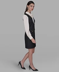 Karl Lagerfeld Paris Women's Textured Tweed Two-Tone Collar Dress