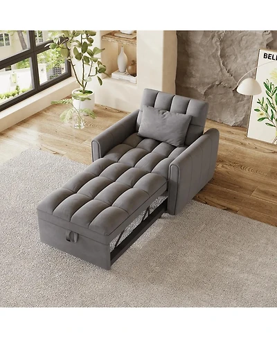 Maison Boucle Velvet Sleeper Chair Bed, 3-Position Pull-Out Sofa with Adjustable Backrest, Large Single Convertible Armchair for Small Spaces-Maison B