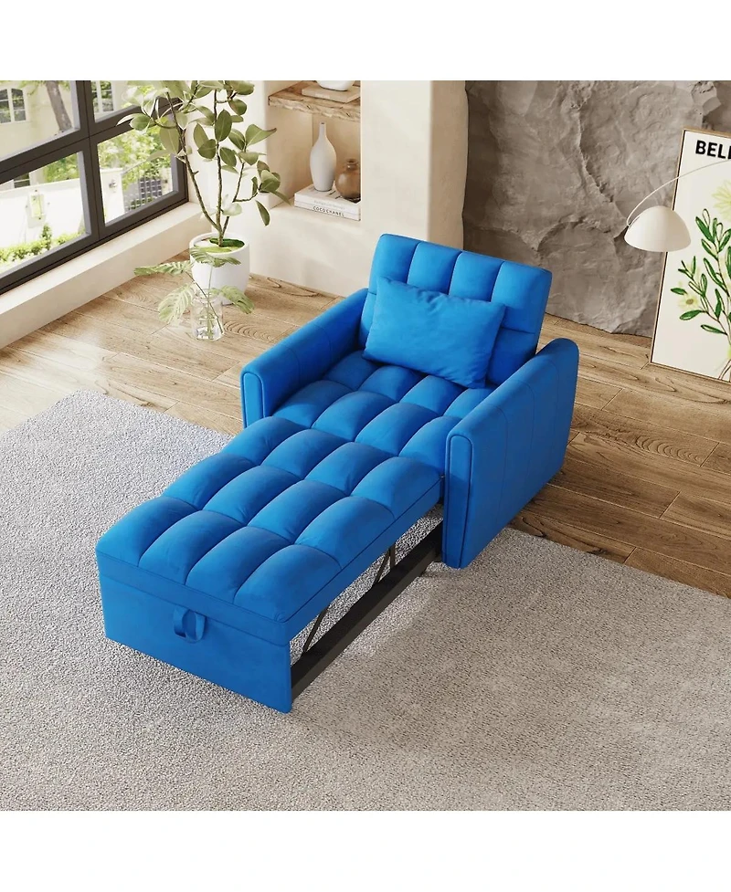 Maison Boucle Velvet Sleeper Chair Bed, 3-Position Pull-Out Sofa with Adjustable Backrest, Large Single Convertible Armchair for Small Spaces-Maison B