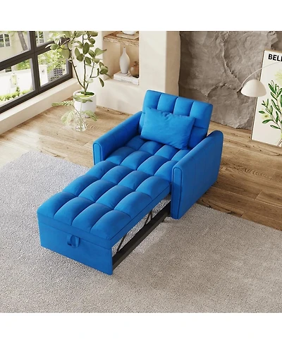 Maison Boucle Velvet Sleeper Chair Bed, 3-Position Pull-Out Sofa with Adjustable Backrest, Large Single Convertible Armchair for Small Spaces-Maison B