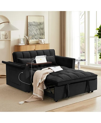 Maison Boucle 55.5" Velvet Pull-Out Sofa Bed with Usb & Hidden Side Table, Adjustable Double Sleeper Chair for Small Spaces & Home Office-Maison Boucl