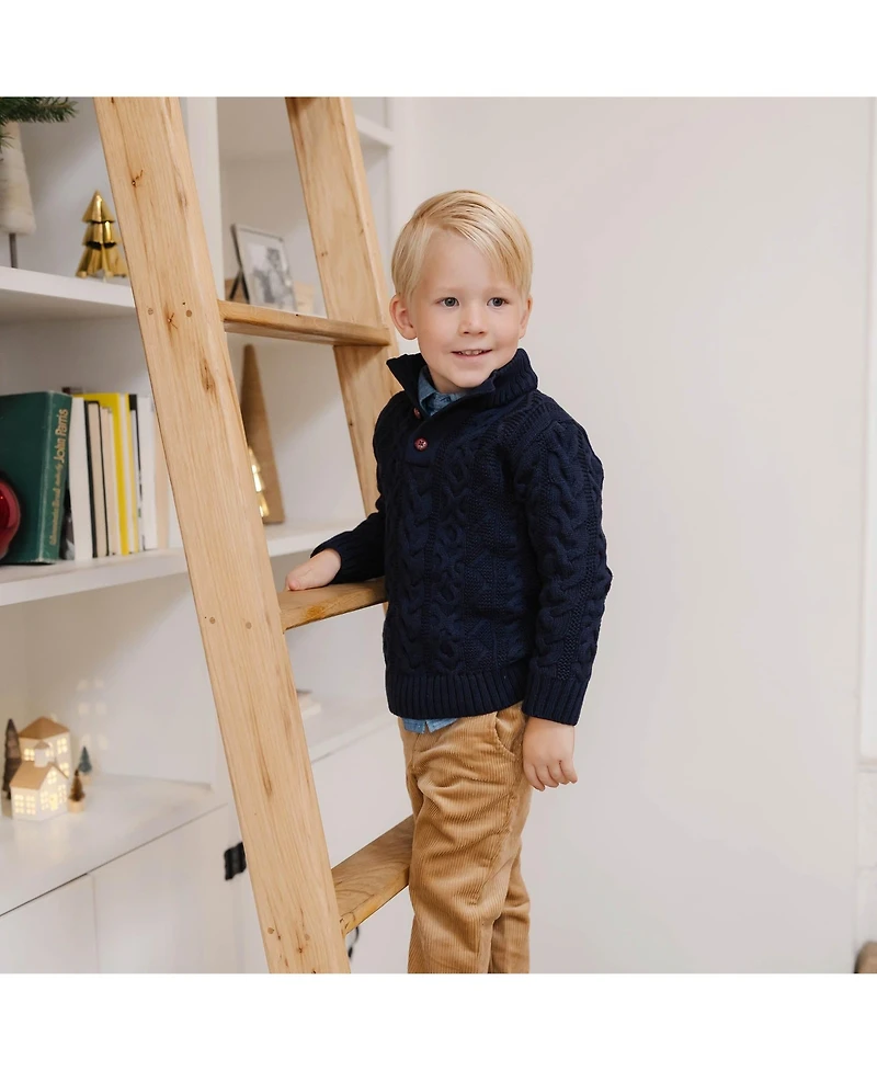 Hope & Henry Boys Organic Mock Neck Cable Sweater with Buttons