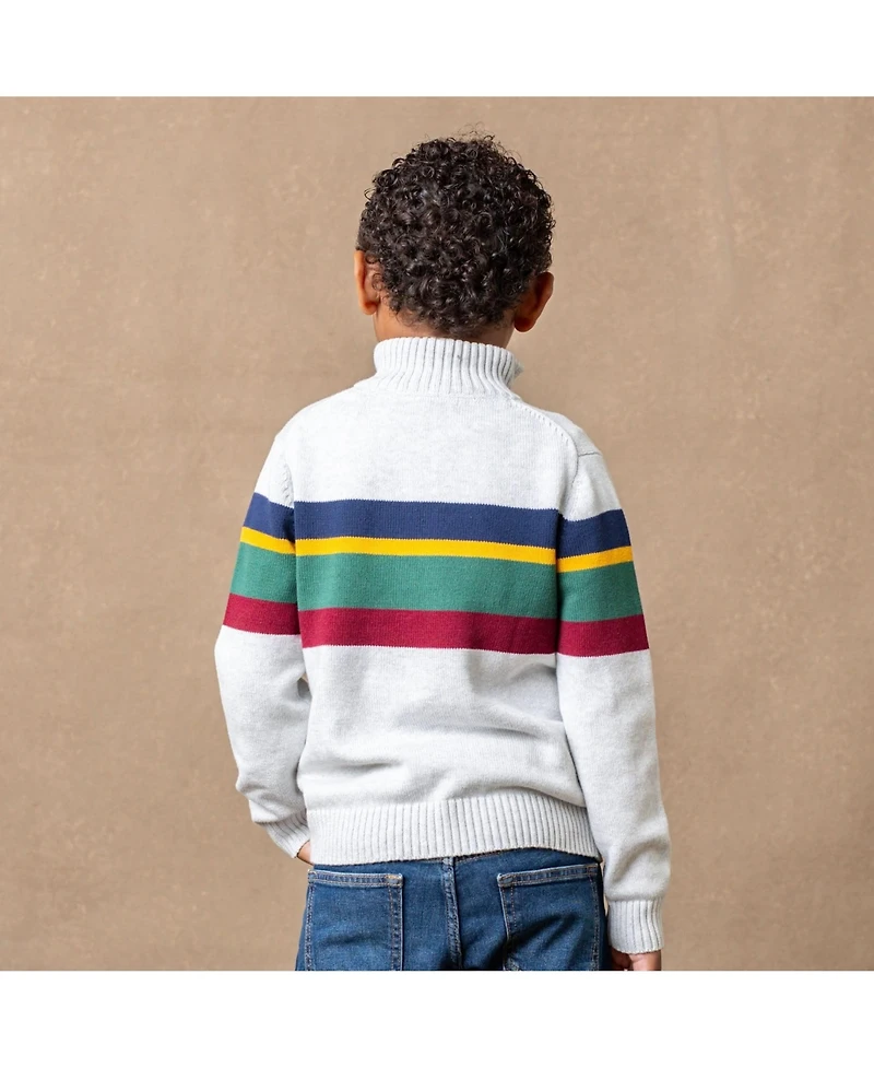 Hope & Henry Baby Boys Long Sleeve Half Zip Sweater with Engineered Stripe