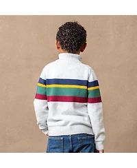 Hope & Henry Baby Boys Long Sleeve Half Zip Sweater with Engineered Stripe