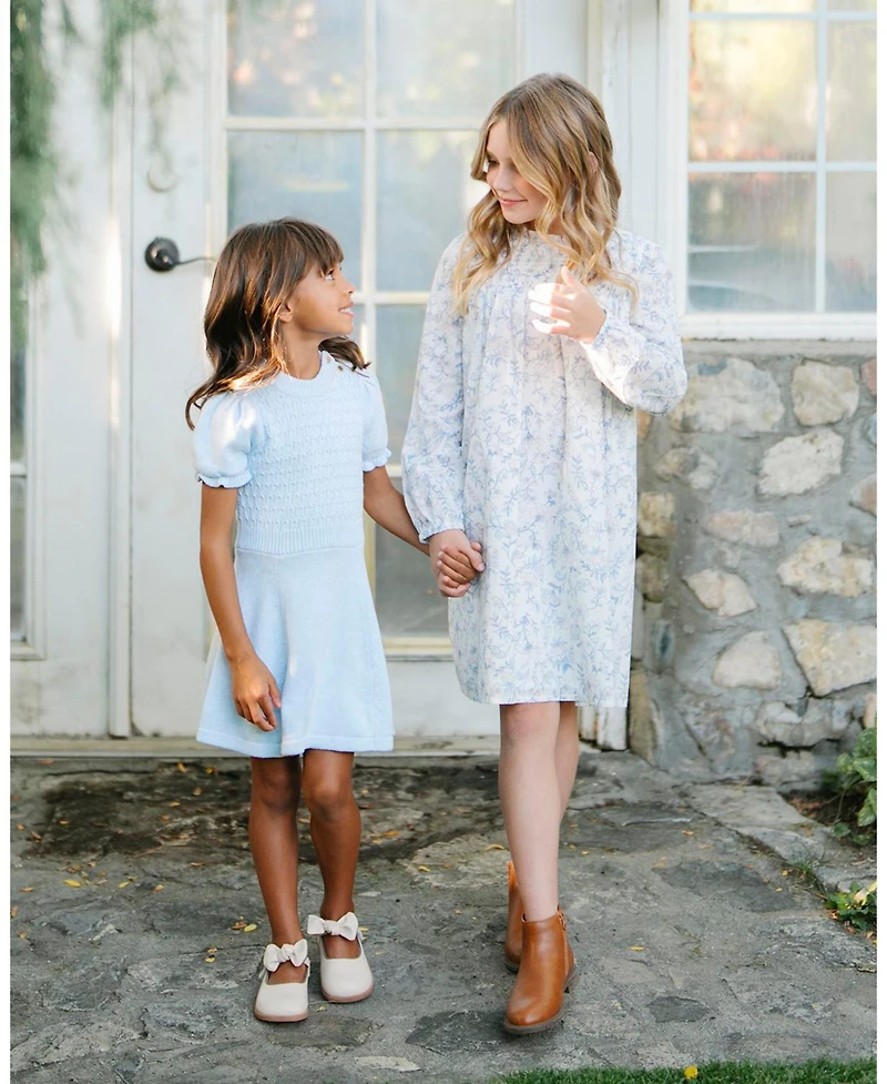 Hope & Henry Baby Girls' Organic Long Sleeve Ruffle Neck Smocked Yoke Dress