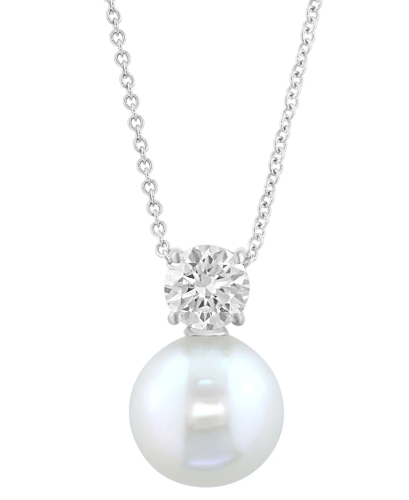 Effy Collection Cultured Freshwater Pearl (11mm) and Lab Grown Diamond (3/4 ct. t.w.) Pendant Necklace in Sterling Silver
