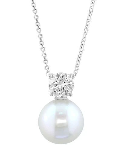 Effy Collection Cultured Freshwater Pearl (11mm) and Lab Grown Diamond (3/4 ct. t.w.) Pendant Necklace in Sterling Silver