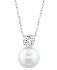 Effy Collection Cultured Freshwater Pearl (11mm) and Lab Grown Diamond (3/4 ct. t.w.) Pendant Necklace in Sterling Silver