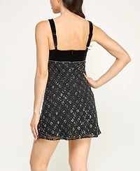 Violet Weekend Juniors' Embellished Square Neck Dress