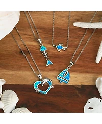 Bling Jewelry Nautical Blue Opal Fishbone Pendant Necklace in Sterling Silver