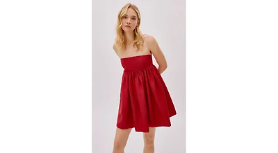 Labeca London Women's Mykonos Deep Red Linen Strapless Mini Dress