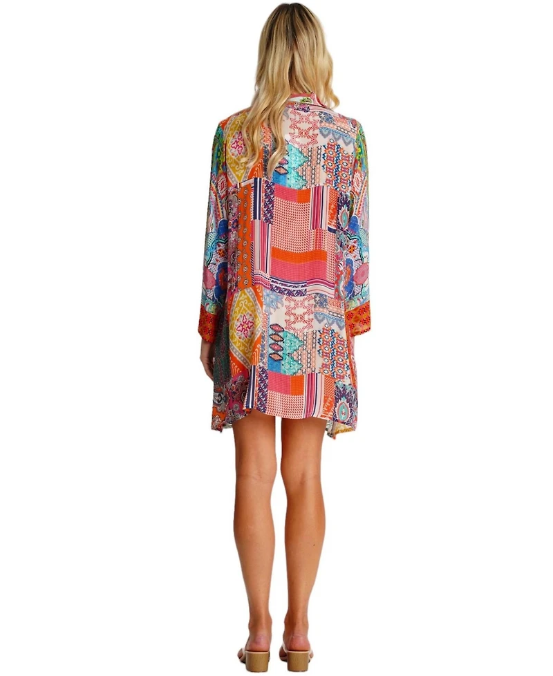 La Moda Clothing Women's Short Asymmetrical Dress with V-Neck and Long Sleeves