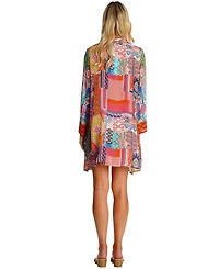 La Moda Clothing Women's Short Asymmetrical Dress with V-Neck and Long Sleeves