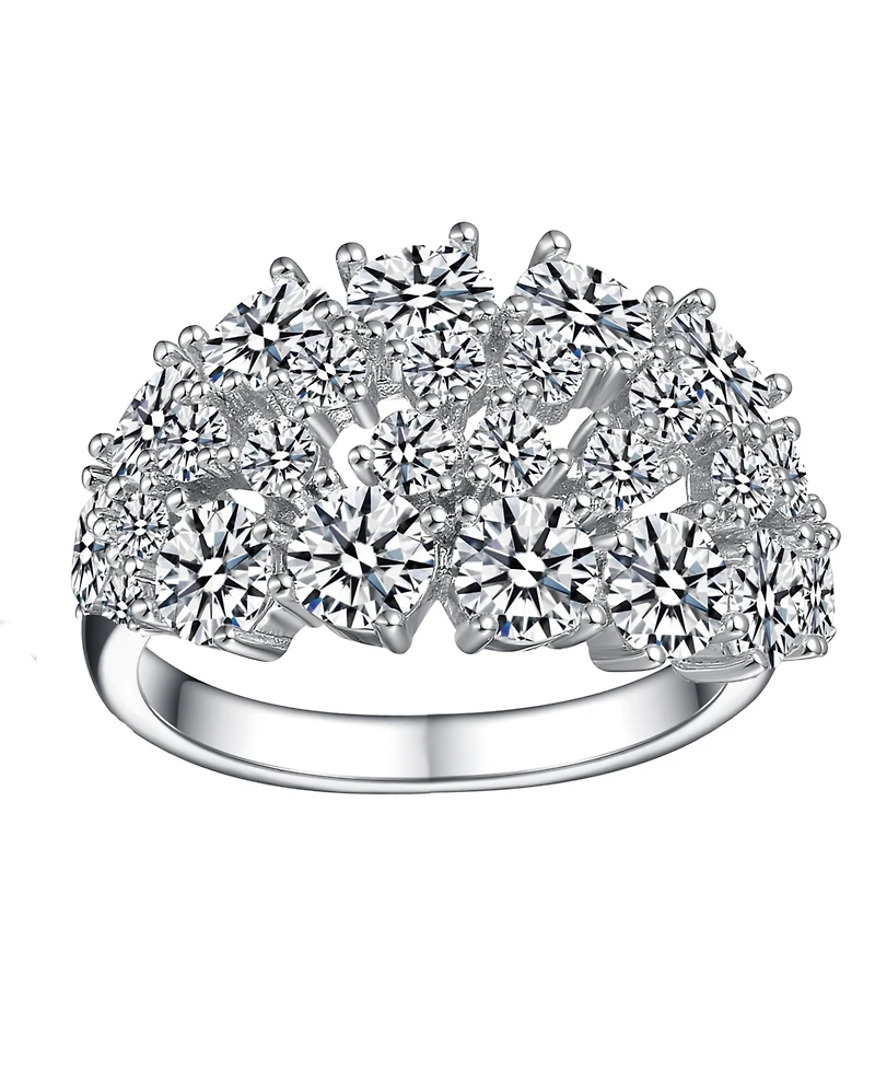 Sterling Silver White Gold Plated with Dazzling Prong-Set Cubic Zirconia Cocktail Ring