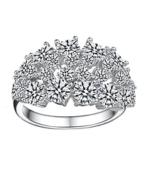 Sterling Silver White Gold Plated with Dazzling Prong-Set Cubic Zirconia Cocktail Ring