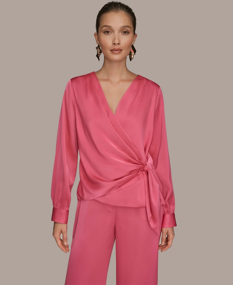 Donna Karan New York Women's Faux Wrap Long Sleeve Top