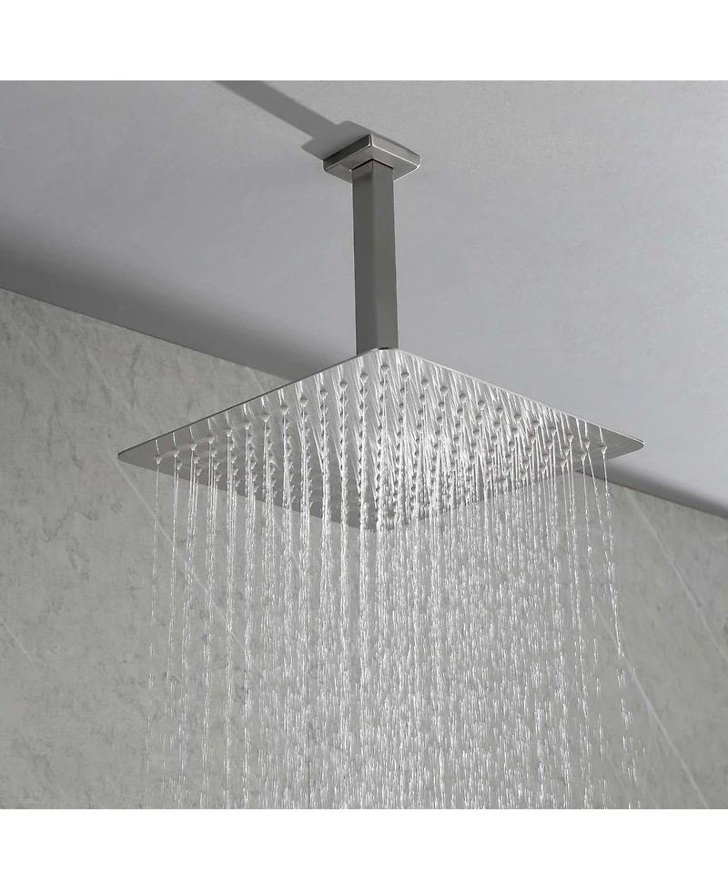 Rainsken 12" Shower Head System Ceiling Mounted Shower, Modern 2-Setting Square Shower System, Rainfall Shower Faucet Set Brushed