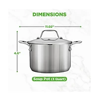 NutriChef 3 Quart Polished Stainless Steel Soup Pot with Glass Lid NCSP3
