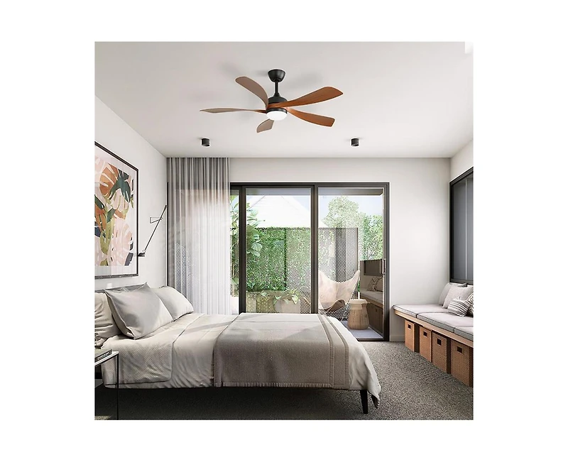 Sofucor 52 Inch 5 Blade Abs Led Ceiling Fan with Downrod and 6 Speed Adjustable Remote Control