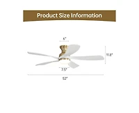 52-inch Modern Minimalist Golden 5-Blade Flush Mount with Led Light Remote Control Supports 6 Speeds and Timer Function