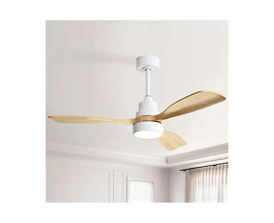 48-inch Modern White Downrod Indoor Walnut Wood 3-Blade Led Ceiling Fan Light with Remote Control Support Six Speed Ajustable