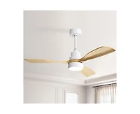 48-inch Modern White Downrod Indoor Walnut Wood 3-Blade Led Ceiling Fan Light with Remote Control Support Six Speed Ajustable