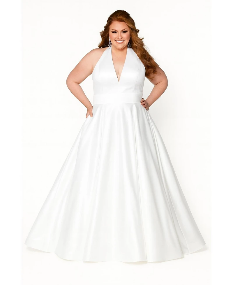 Sydney's Closet Women's Halter Satin Wedding Dress