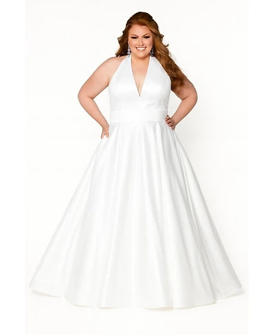 Sydney's Closet Women's Halter Satin Wedding Dress