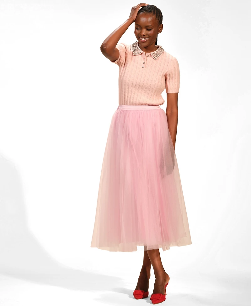 Isaac Mizrahi Women's Tulle Full Midi Skirt
