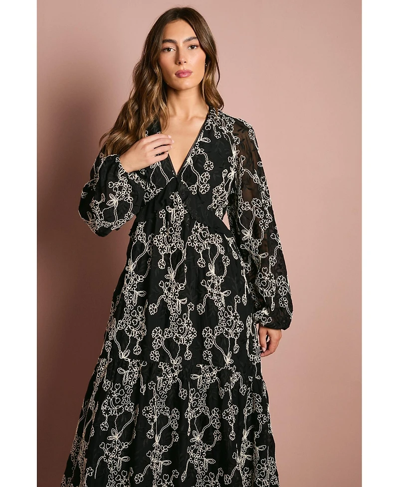 Coast Women's Long Sleeve Broderie Floral Midaxi Dress