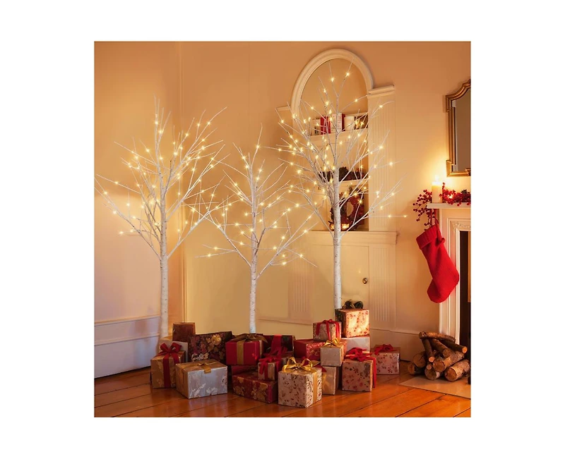 Casainc Set of Lighted Birch Tree with Warm White Lights Christmas Tree for Decoration