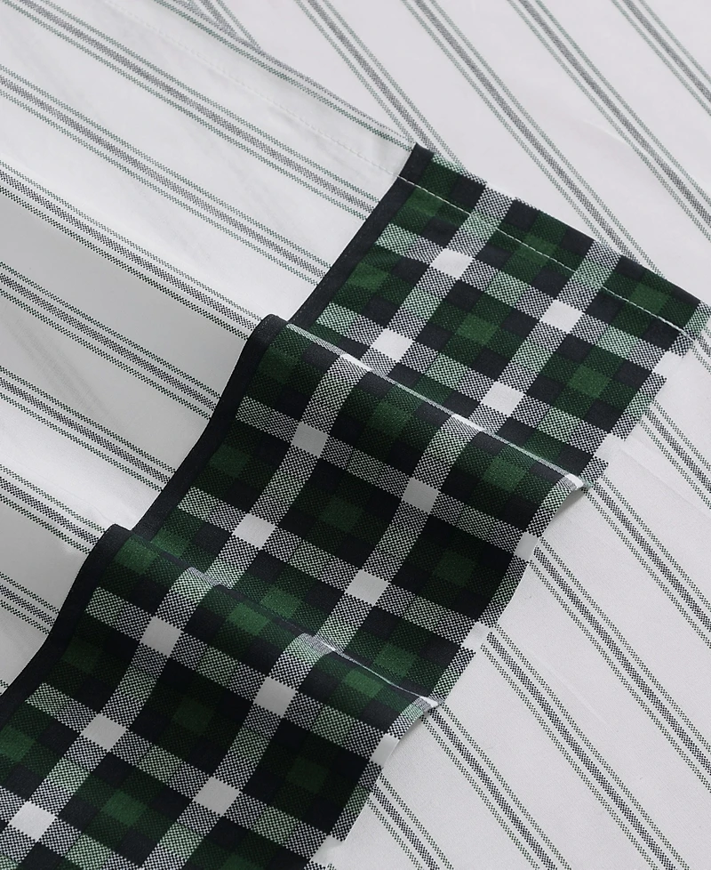 Tommy Hilfiger Cass Park Mix Check Stripe Contrast Hem 200-Thread Count Cotton -Pc. Sheet Set